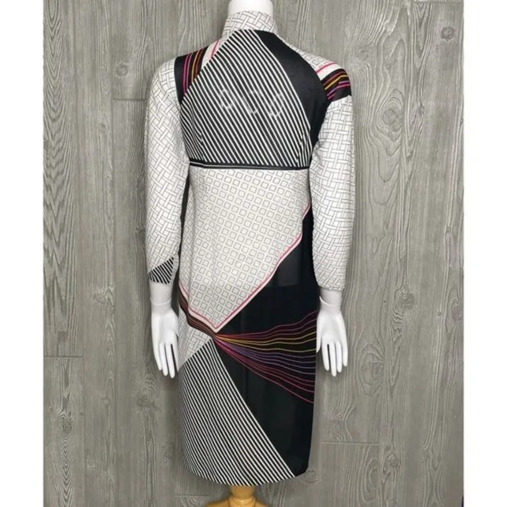 Vintage 70s chiffon snap shirt flowy sheer art deco style unique shirt dress cov White - Image 5