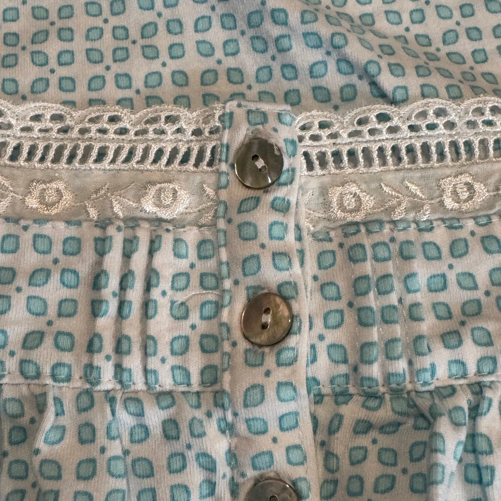 Eileen West Nightgown Women XL Blue White Cotton Flannel Ruffle Trim Square Neck - Image 9