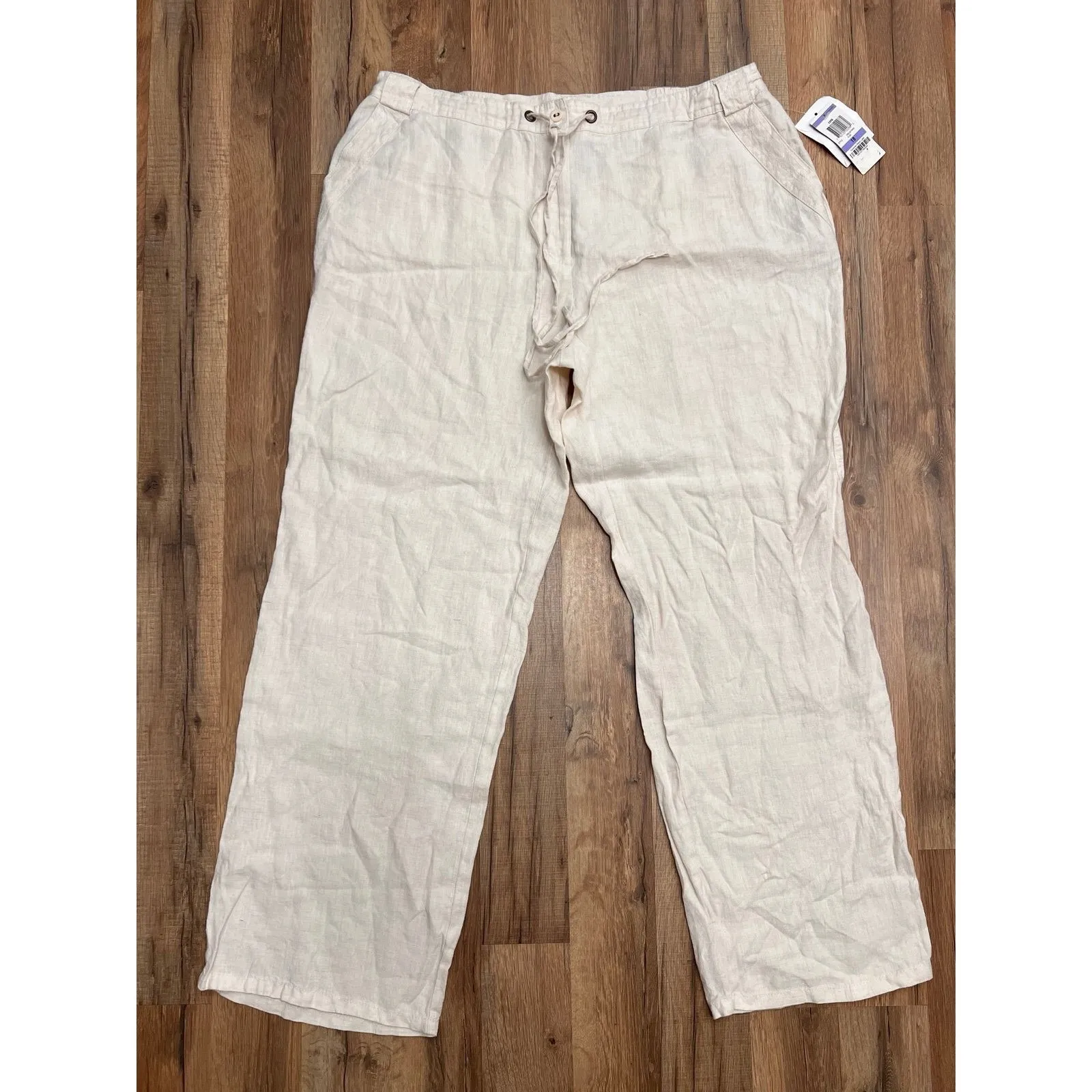 JM Collection Linen Pants Women's 18 Beige Drawstring Wide Leg Casual - Image 2