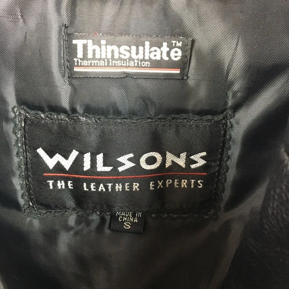 Wilsons Vintage Black 100% Leather Zip Up Moto Cropped Jacket S - Image 7