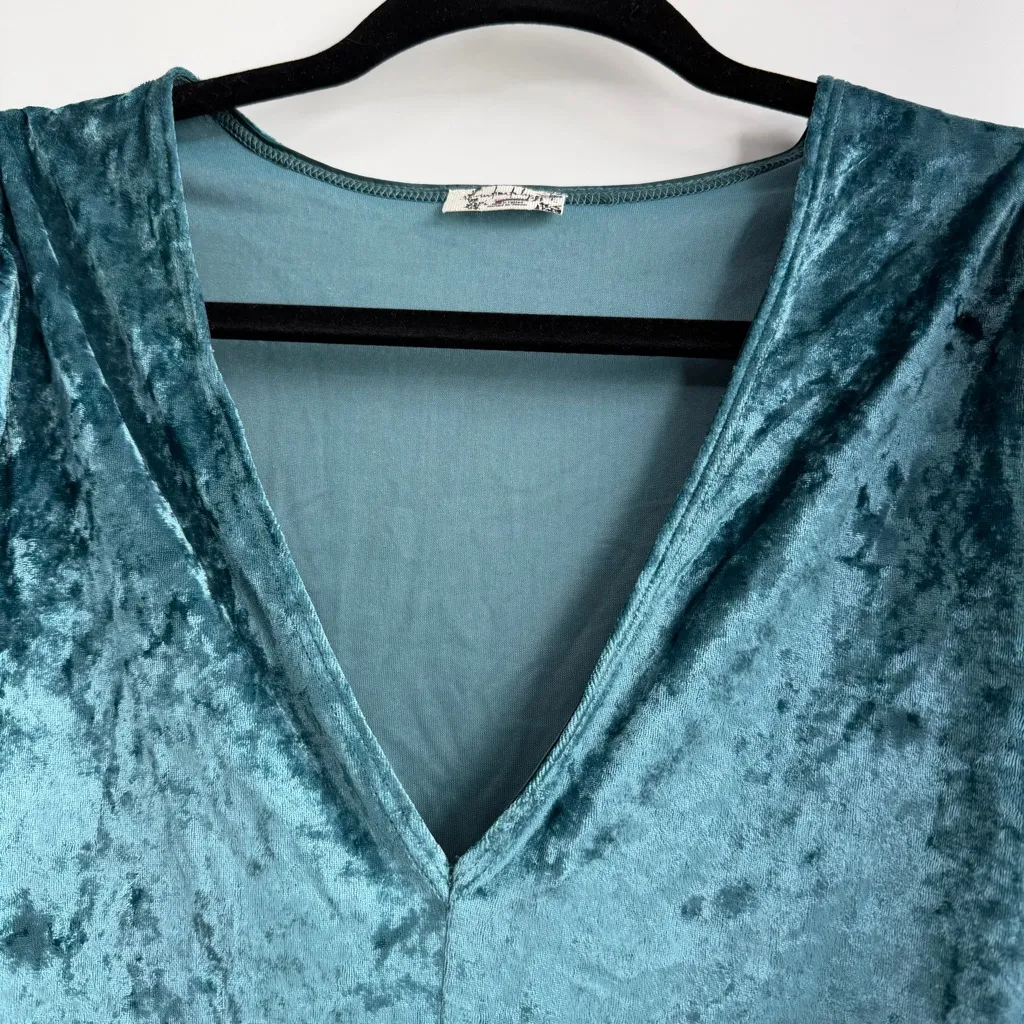 Free People Don't You Wish Bodysuit crushed velvet teal size Small NWOT - Image 4