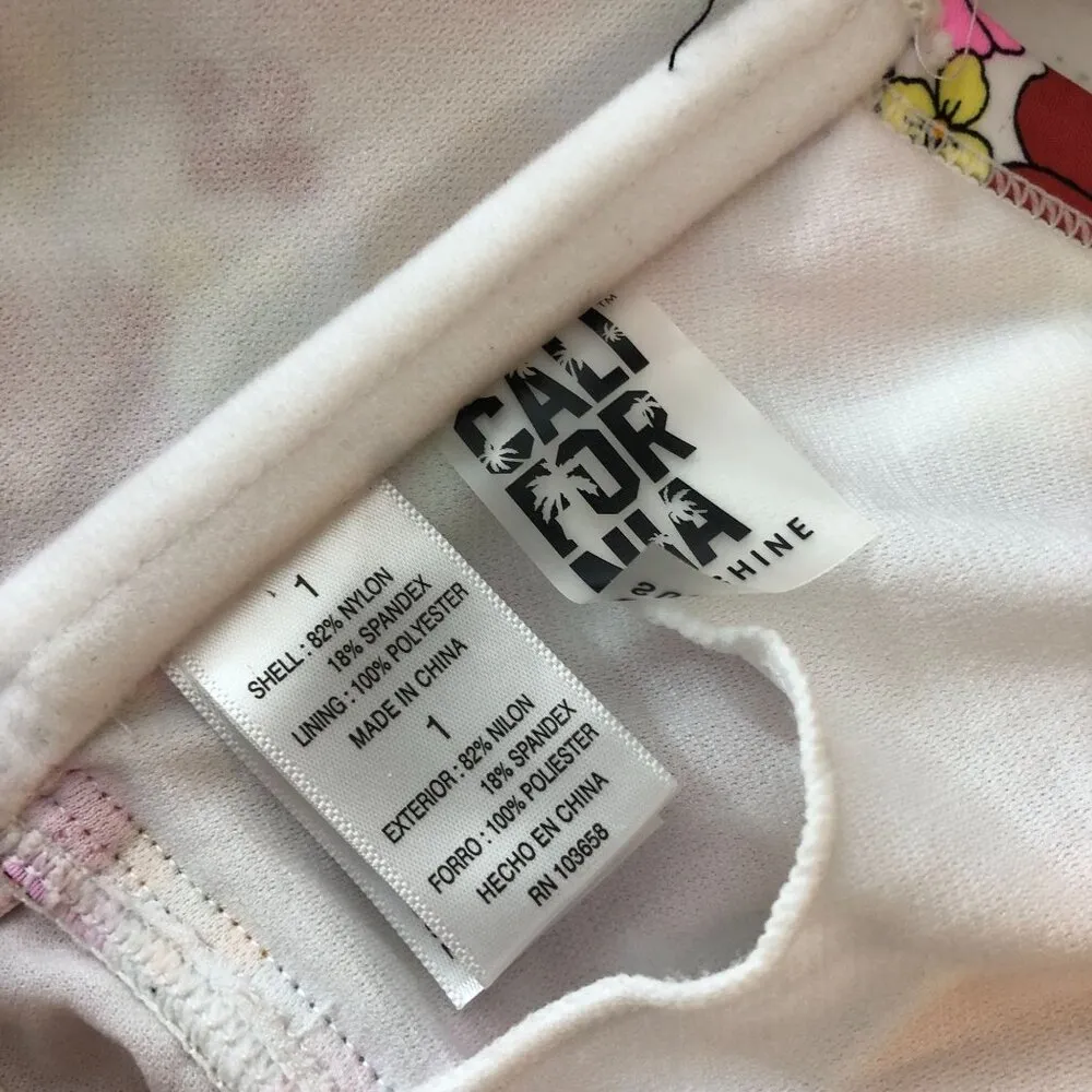 California Sunshine Bikini Top Shirred Tie Keyhole Floral Butterfly White 1X - Image 5