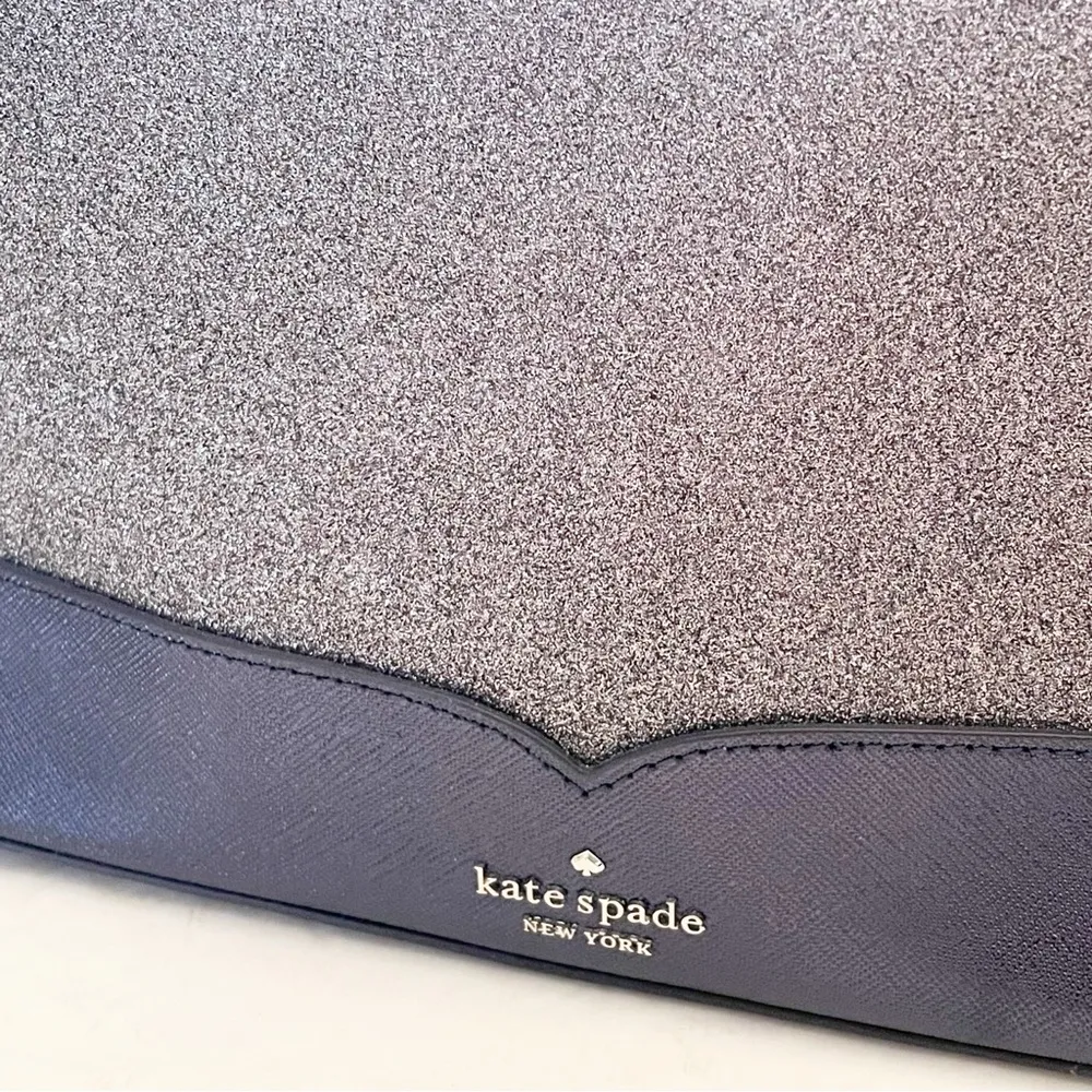 Kate Spade Blue Lola Glitter Dusk Navy PVC Small Crossbody Bag WKR00081 Zipper - Image 2