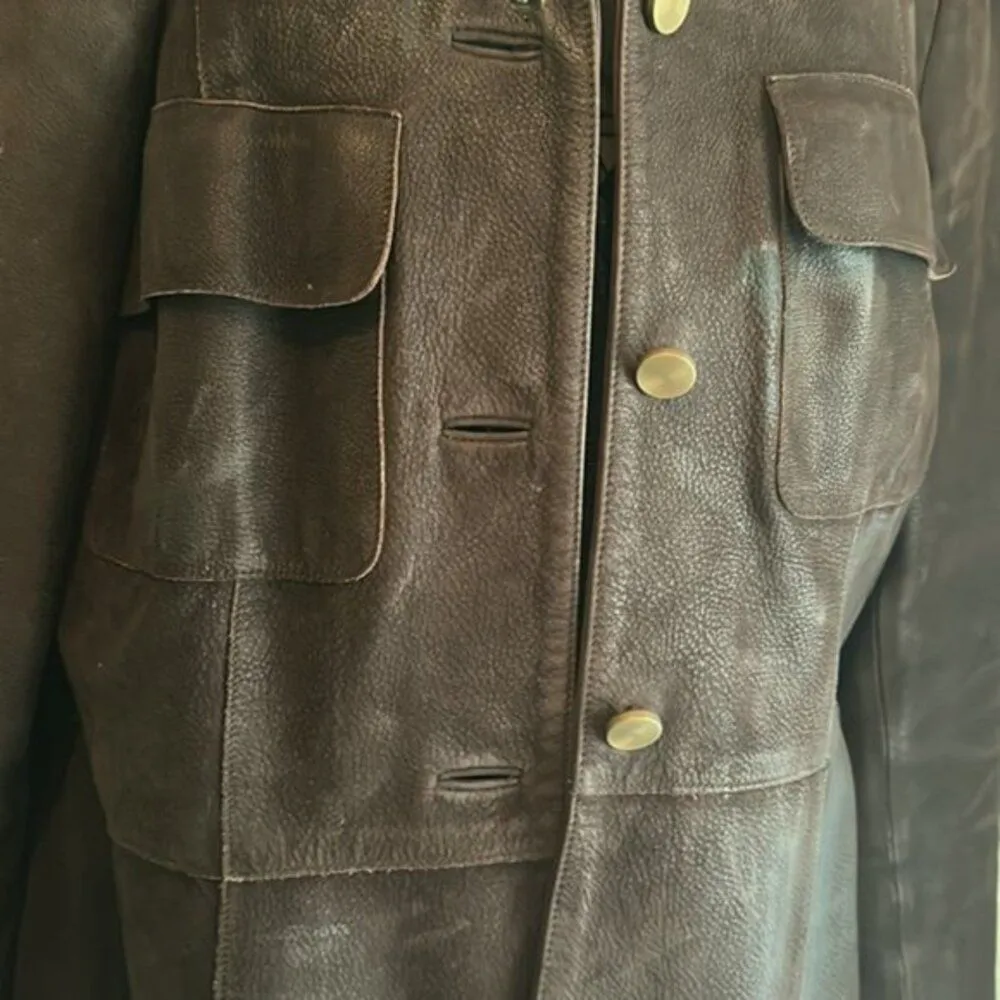 Helmut Lang Brown Distressed Dried Leather Coat Jacket  L - Image 2