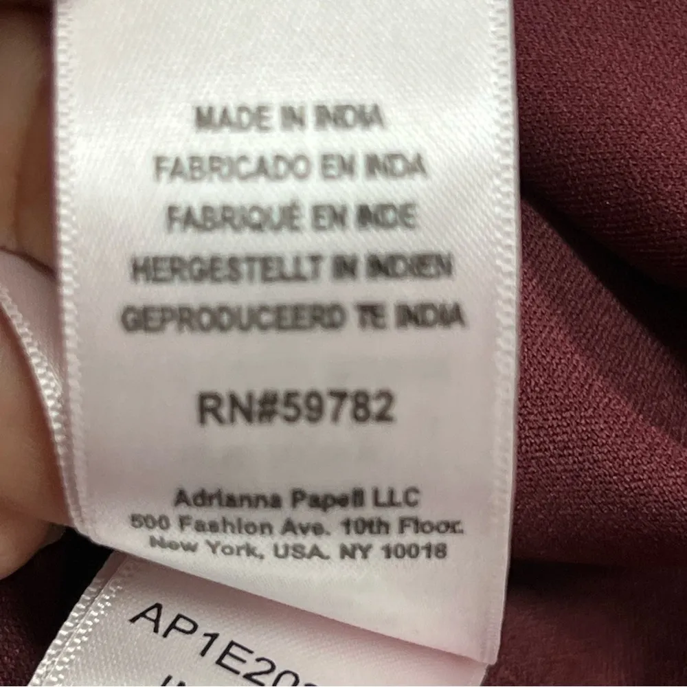 Adrianna Papell size 6 Wine Tulle Maxi Dress sequined top long gown short sleeve - Image 5