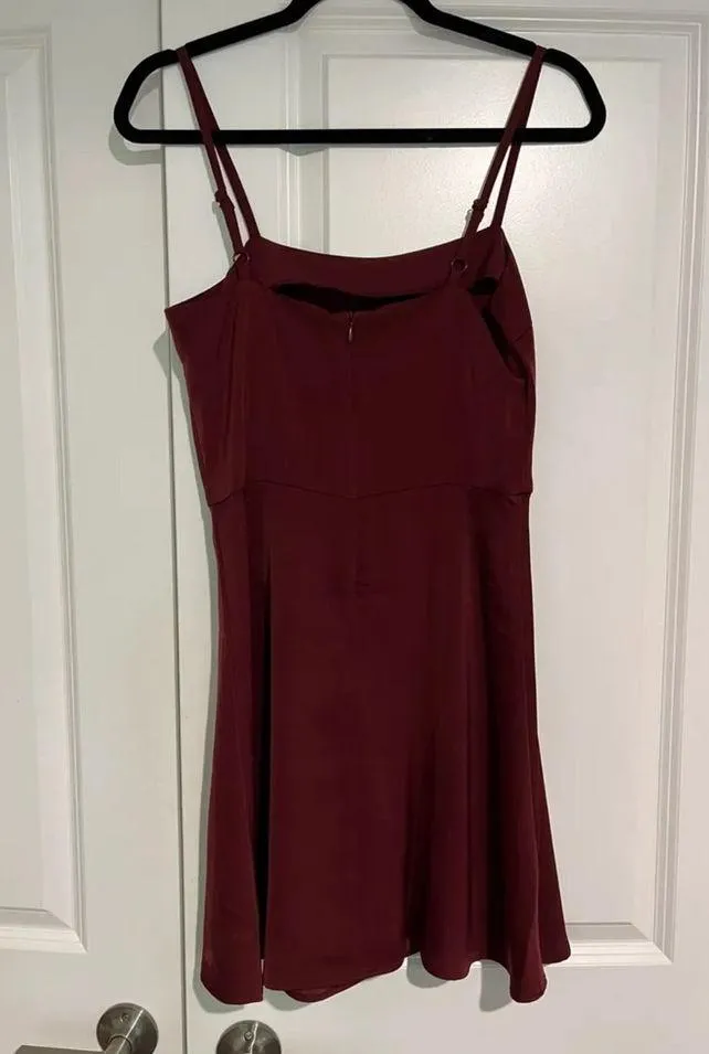 Francesca's NWT Wine Red Silky Spaghetti Strap Mini Dress - Image 3