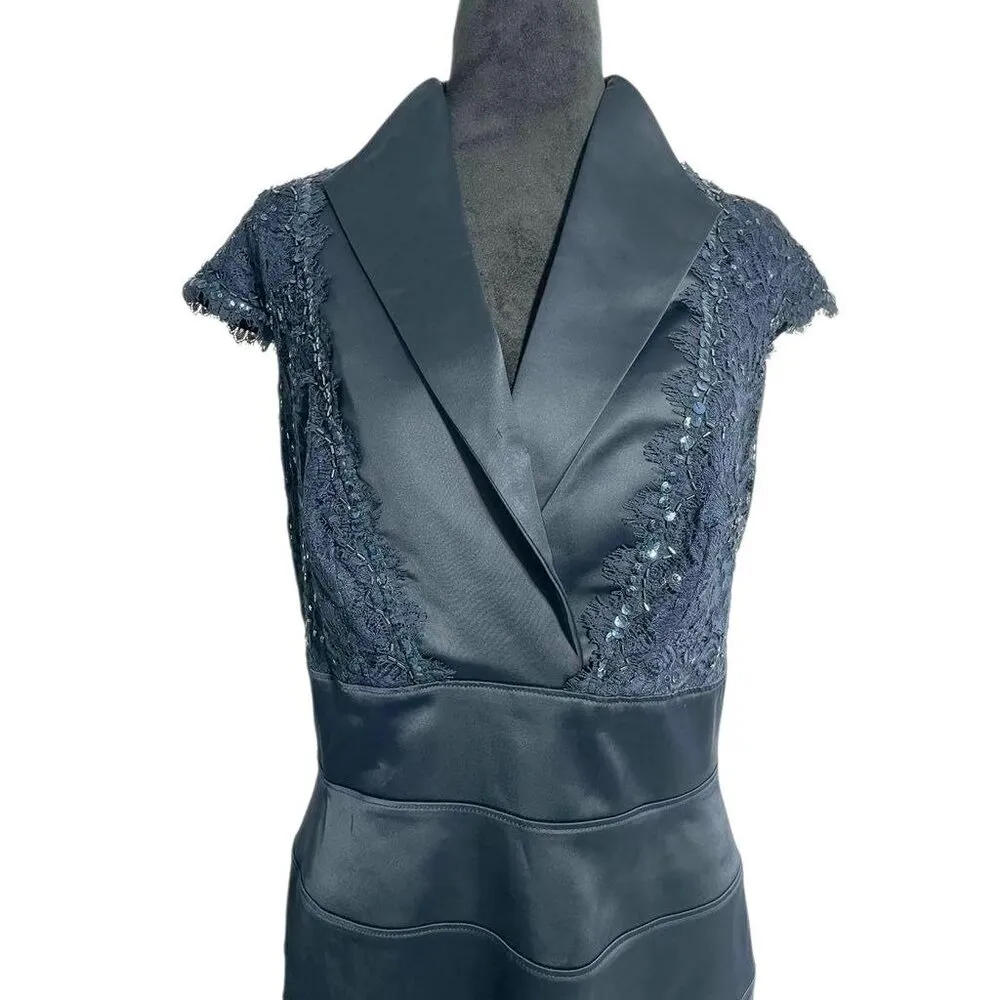 Tadashi Shoji Size 12 Blue Dress Evening Cocktail Party Bandage Lace Detail - Image 3