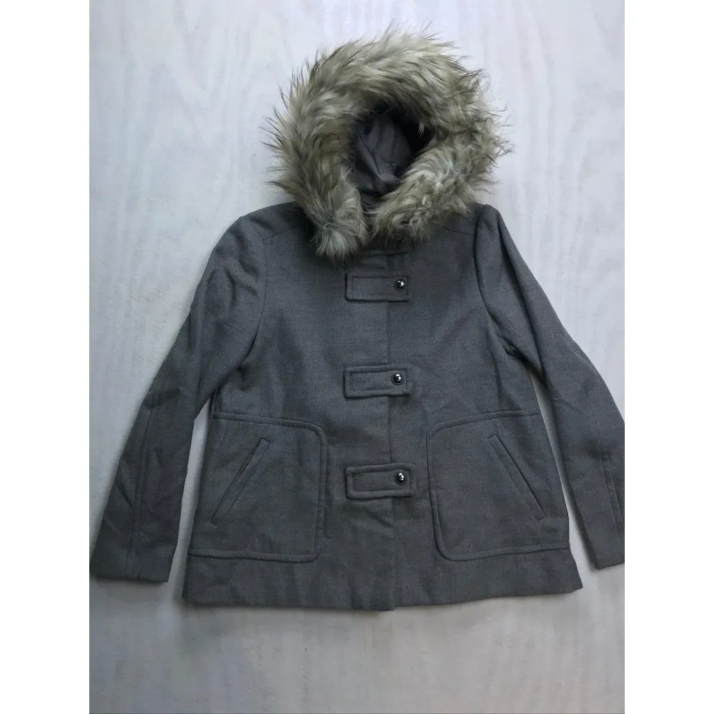 Zara Women Gray Faux Fur Hood Toggle Coat Jacket Size M Classic minimalist - Image 2