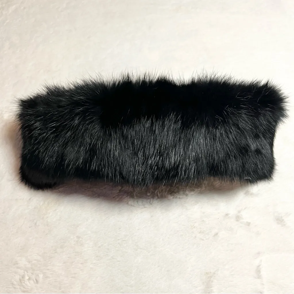 NWT Vintage Black Rabbit Fur Collar Neck Scarf with Pom - Image 3