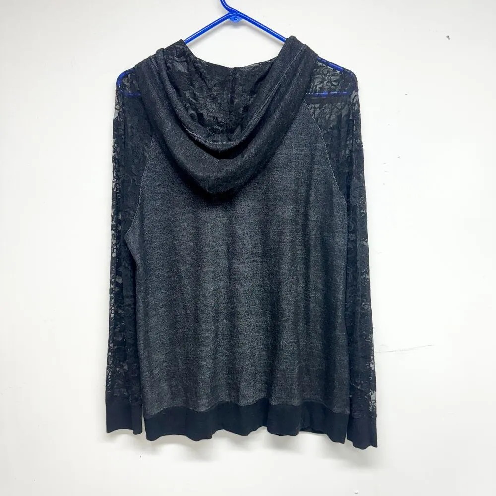 Torrid Women Black Zip Up Hooded Lace Sleeved Lightweight Cotton Jacket 0 Large - Image 3