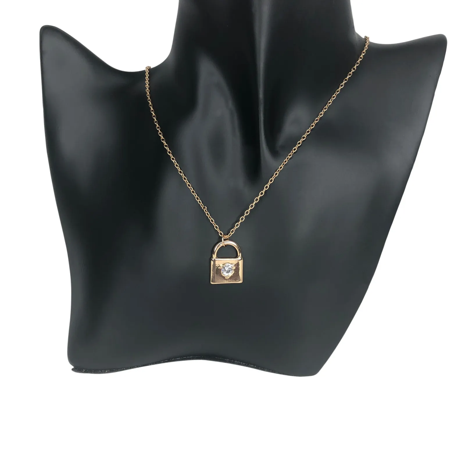 Gold Lock Charm Necklace - Image 3