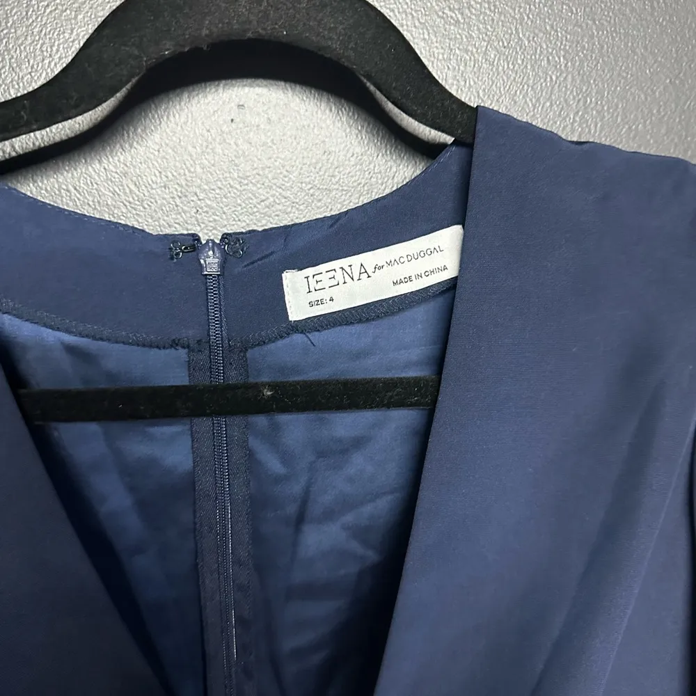 NWT Mac Duggal 2630 Plunge Neck Puff Sleeve Cut Out Gown Navy 4 - Image 5