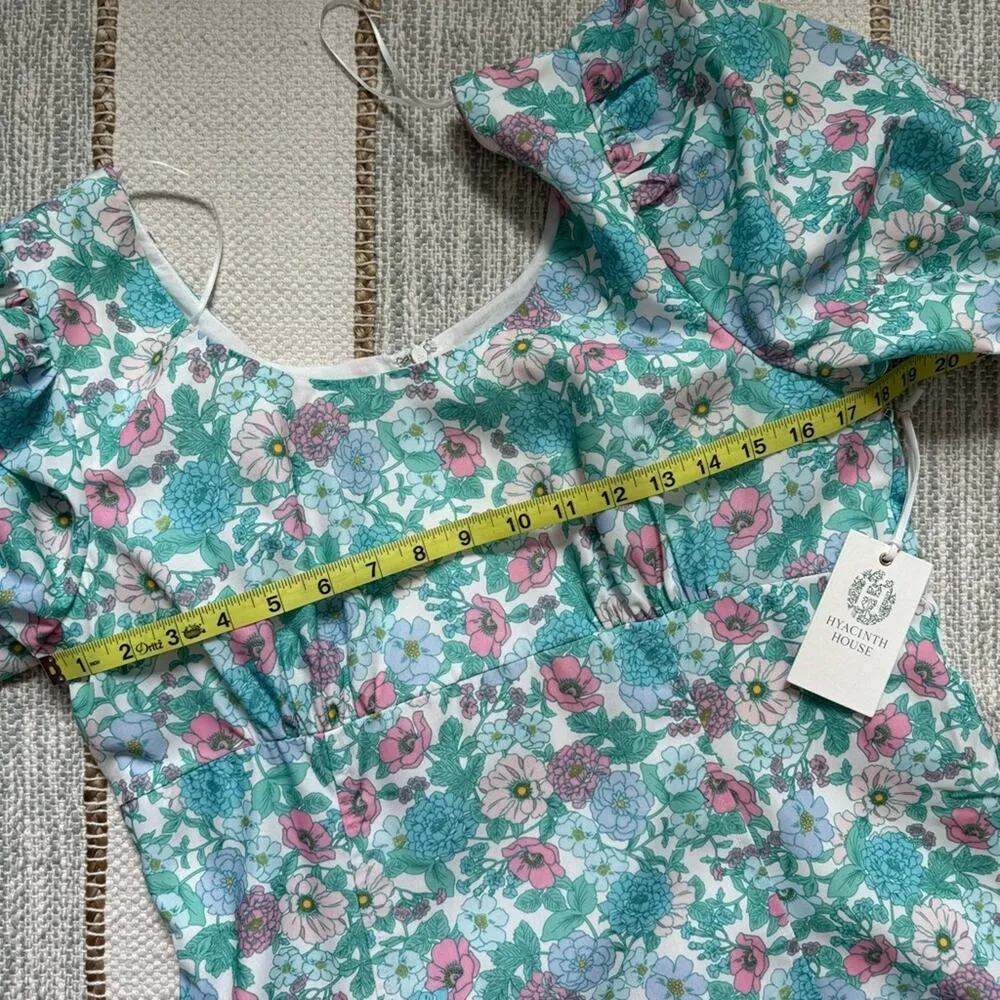 Hyacinth House Tuckernuck Blue Pink Floral Short Puff Sleeve Sallie Mini Dress L - Image 6