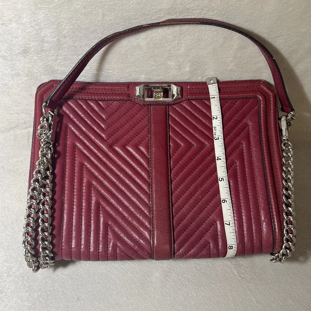 Rebecca Minkoff Love Crossbody Bag Burgundy Quilted Leather Silver Chain - Image 9