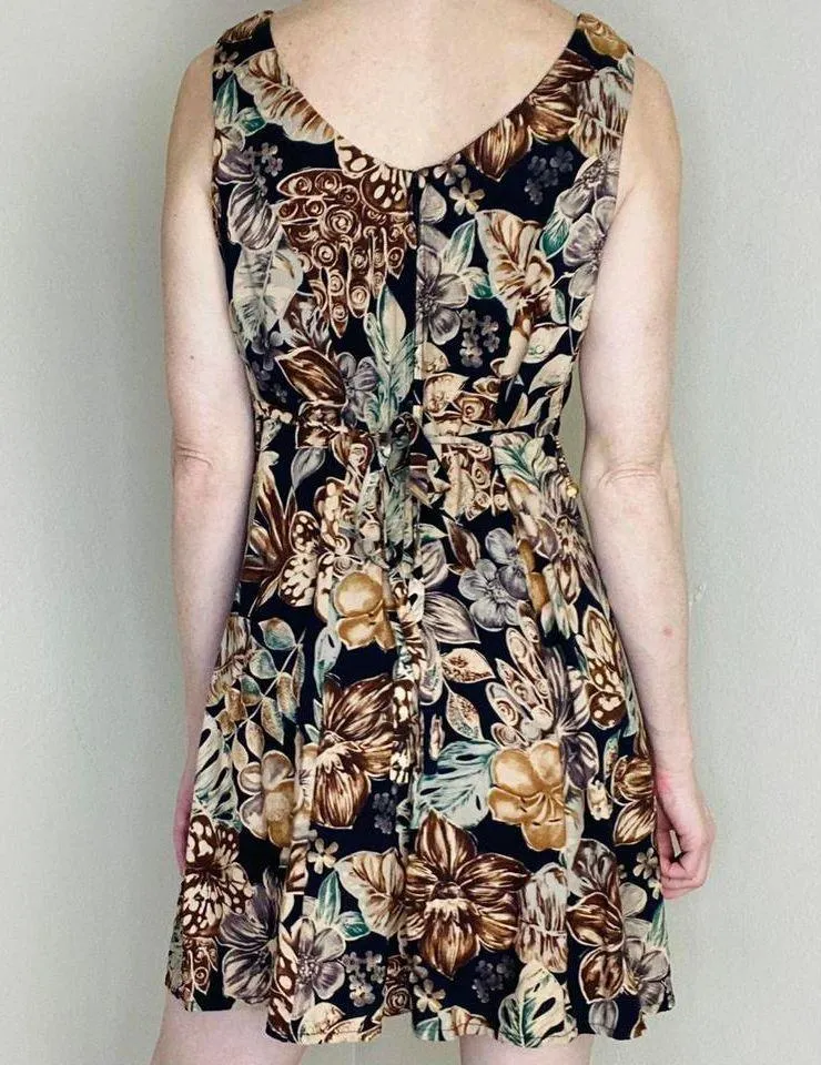 Vintage  Brown Floral Tribal Beaded Mini Tank Dress - Image 3