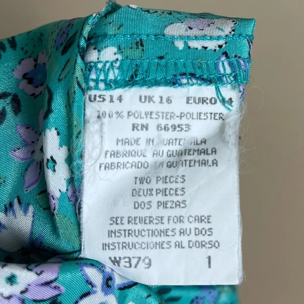 Vintage 14 petite ditsy floral Leslie Fay Sheath dress turquoise lavender lilac - Image 11