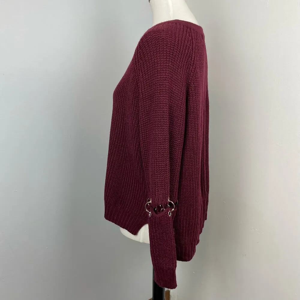 LF Seek the Label Burgundy Cutout Sleeve Chunky Knit Oversized Sweater Small - Image 5