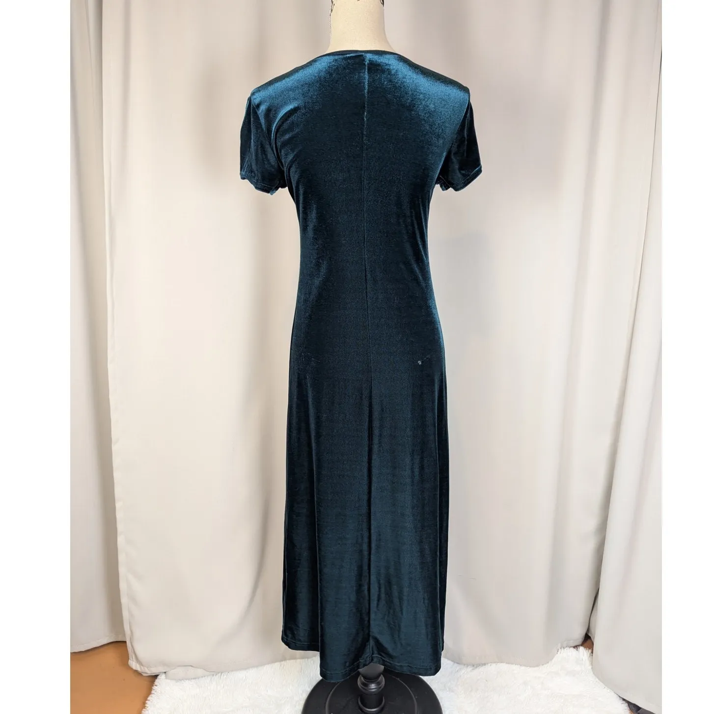 Vintage Y2K Velvet Short Sleeve Maxi Dress Dark Green Size Medium - Image 12