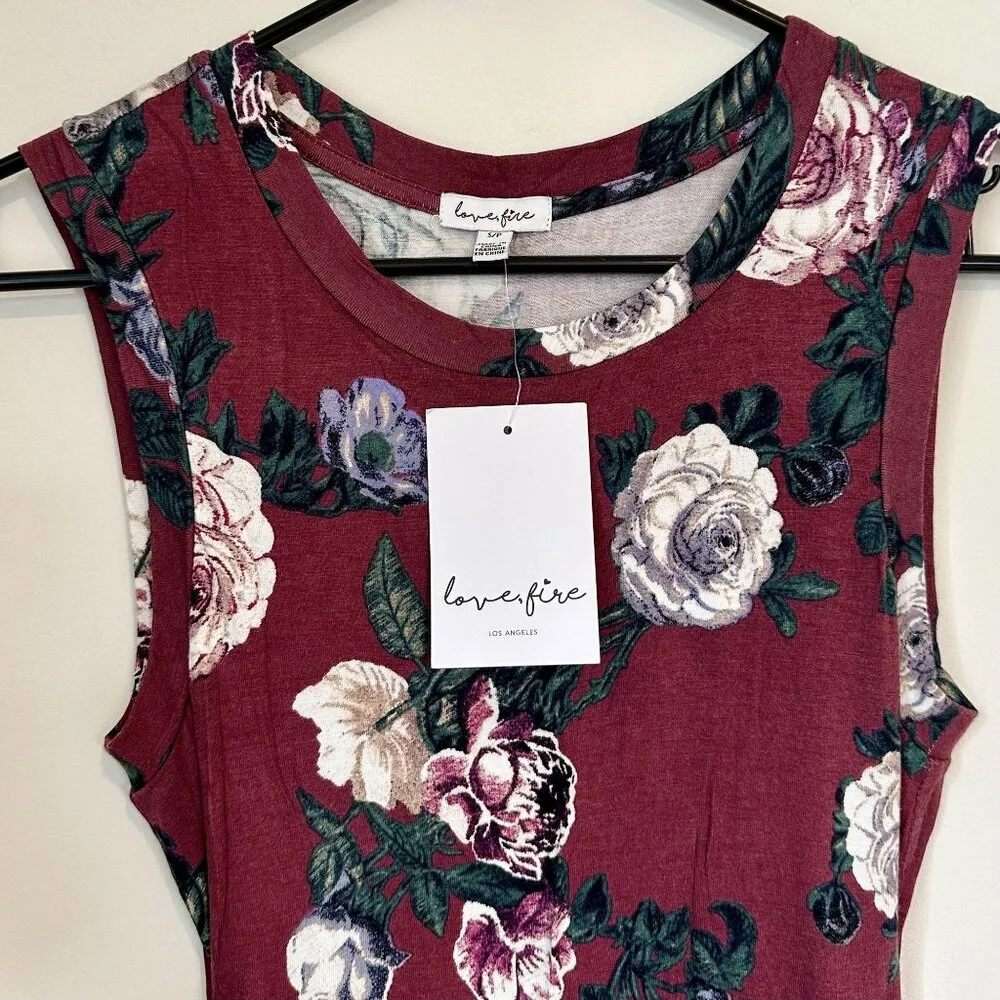 NWT Love, Fire Zumiez Maroon Floral Dress - Size Small - Image 2