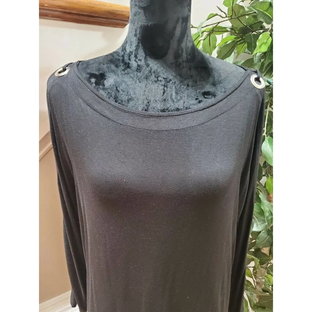 Cable & Gauge Women's Solid Black Viscose Round Neck Long Sleeve Top Size Large - Image 3