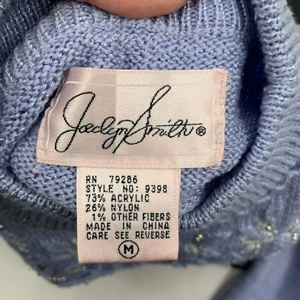 Vintage Sz M Sweater Jaclyn Smith Beaded Metallic Mock Neck Long Sleeve Women’s - Image 2