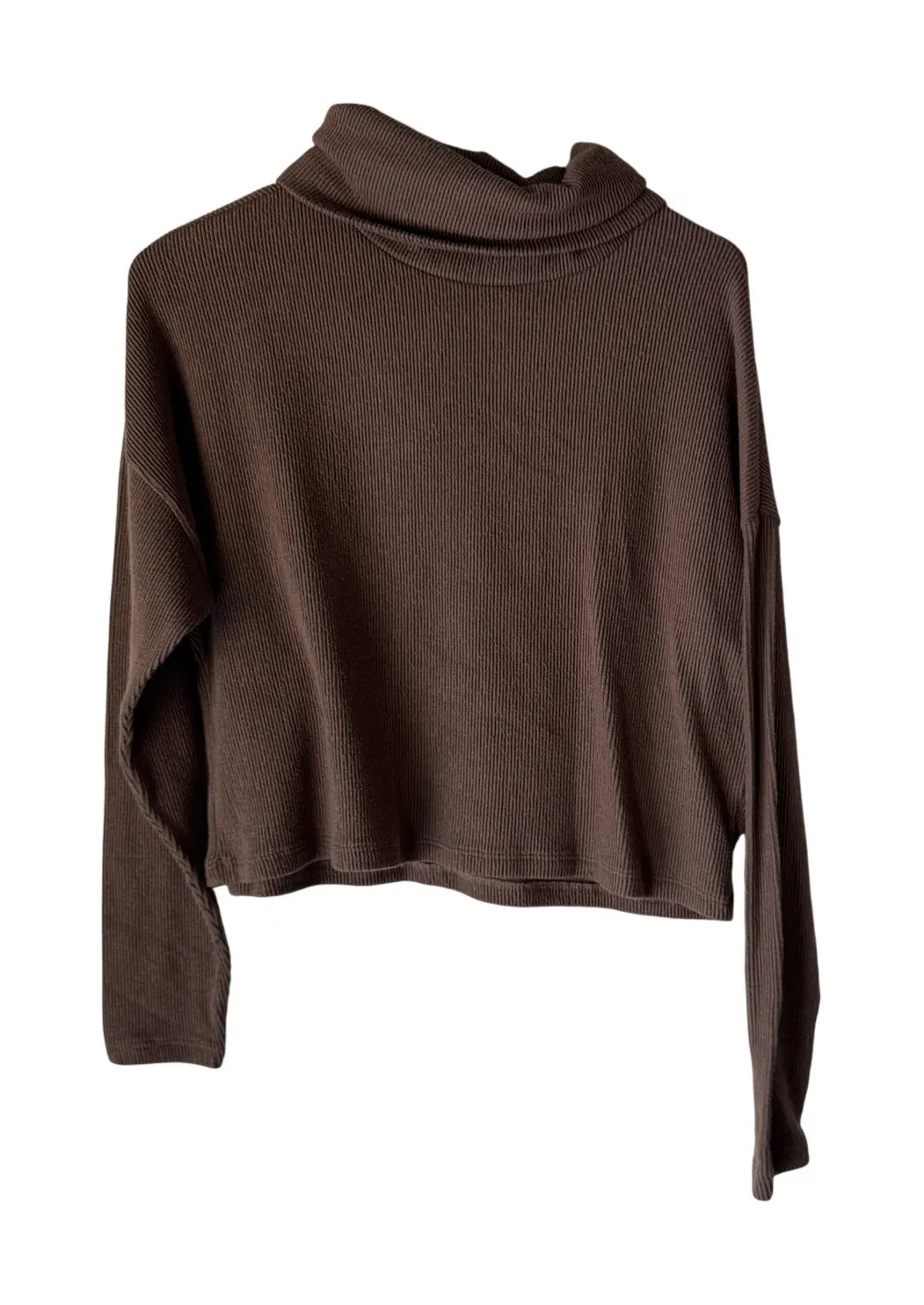 Gaze Sweater Y2k Small Brown Ribbed Knit Turtleneck Long Sleeve Cropped Top Brown - Image 1