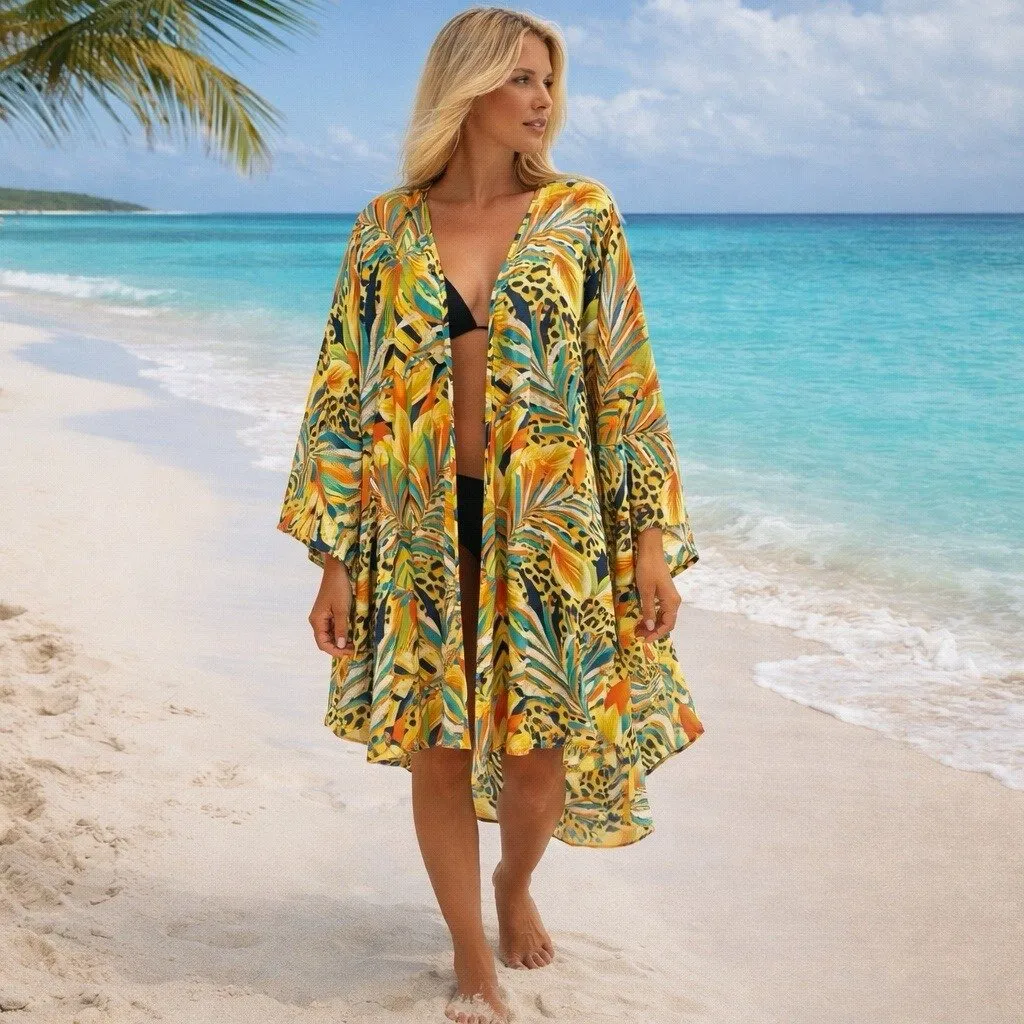 NEW Forever 21 Animal Tropical Print Kimono Swim Beach Cover up Resort Travel 1X - Image 2