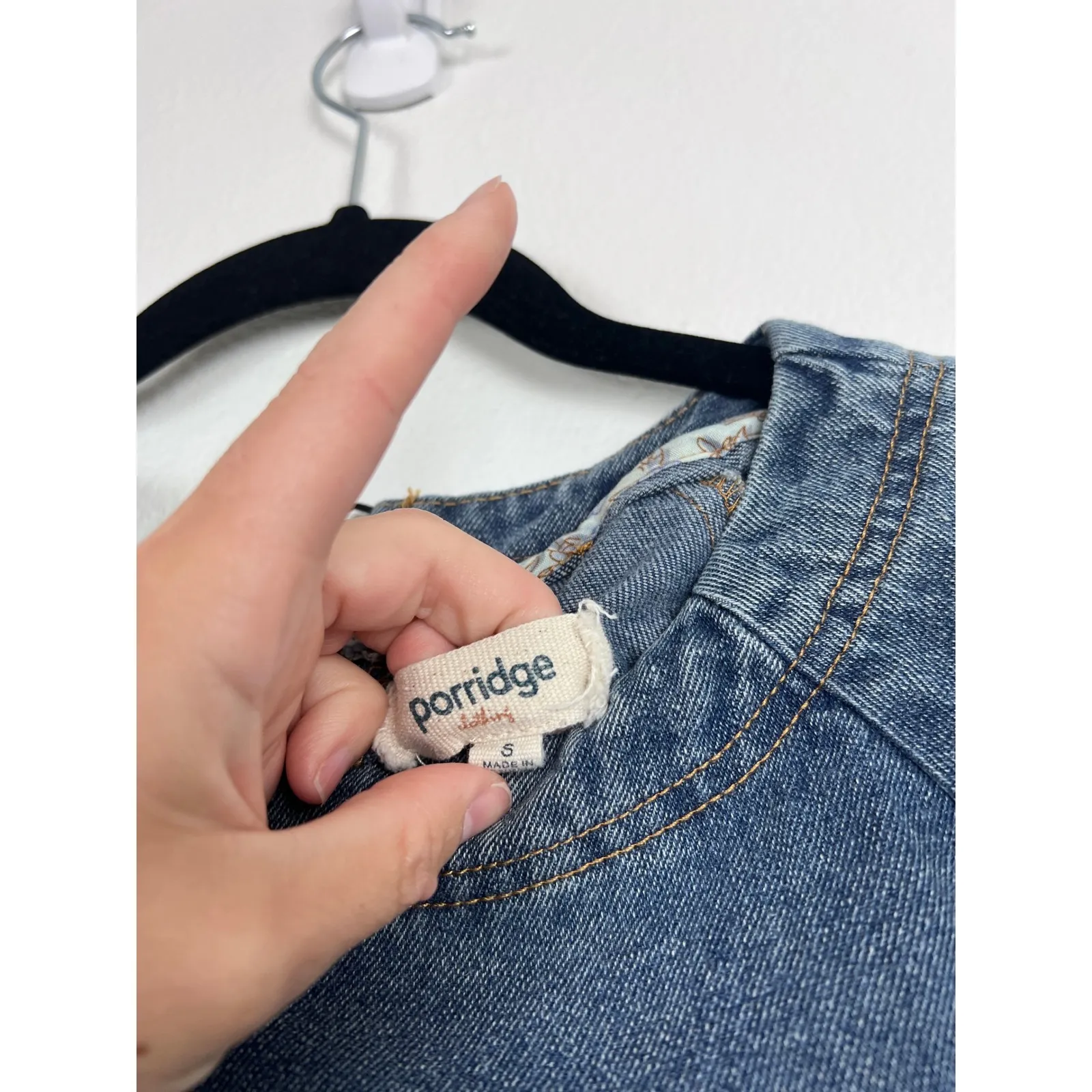 Anthropologie Porridge Women's Short Sleeve Denim Mini Swing‎ Dress Blue Sz S - Image 6