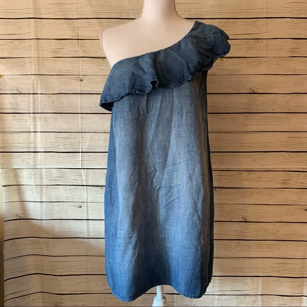 Anthro Cloth & Stone One Shoulder Chambray Dress - Image 3