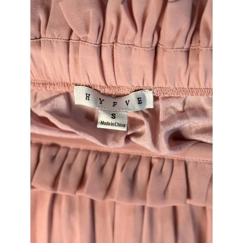 Hyfve Size S Woman Pleated High-Waisted Wide-Leg PantsPink Polyester Lightweight - Image 5