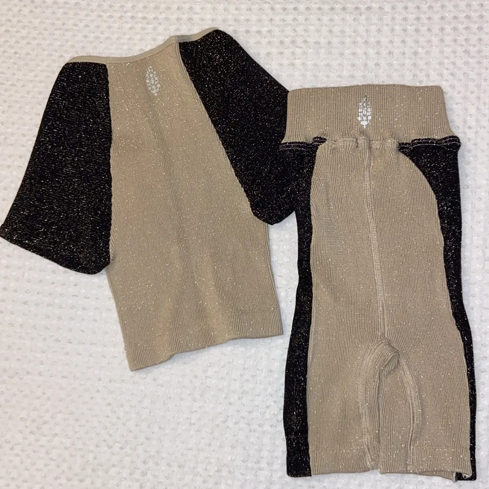 NEW! 3 Pc  MOVEMENT Rise & Shine Set Champagne Black Shorts Tank Top - Image 8