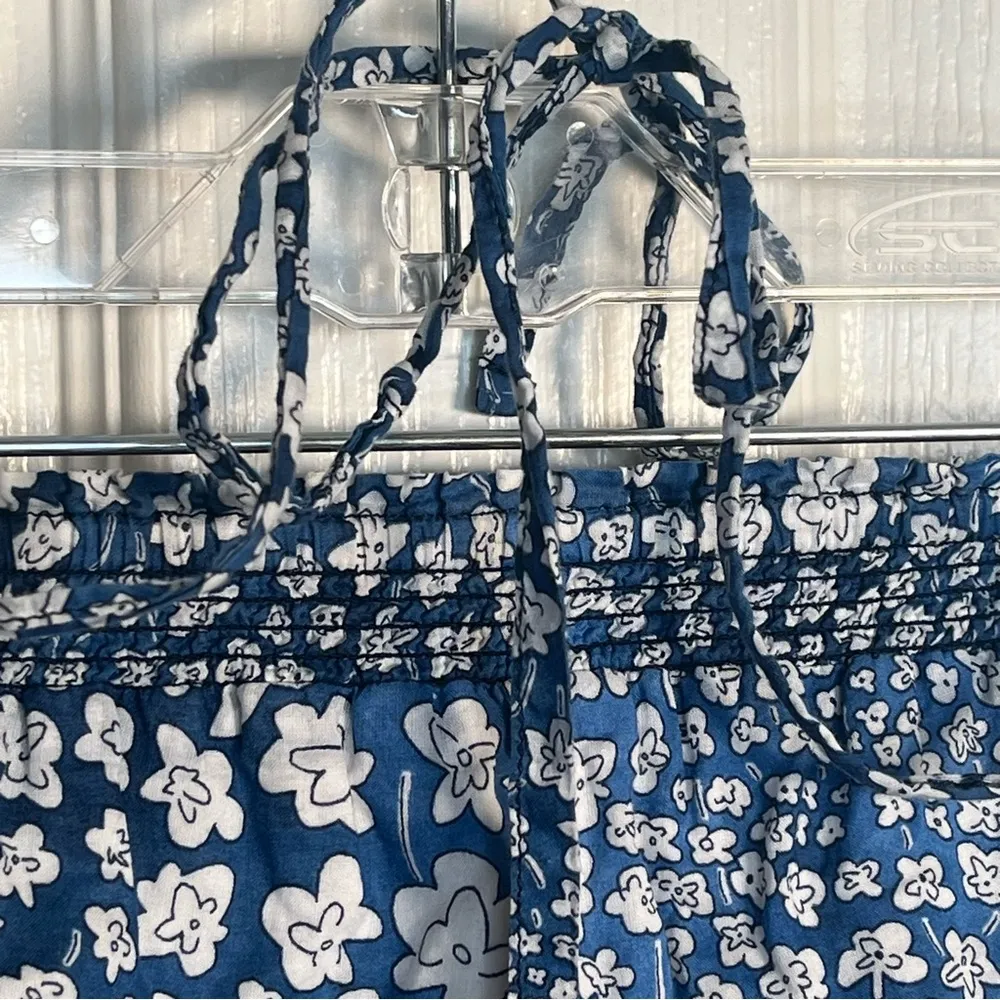 Hollister Blue & White Floral Halter Tie Romper Strapless Sz S - Image 5