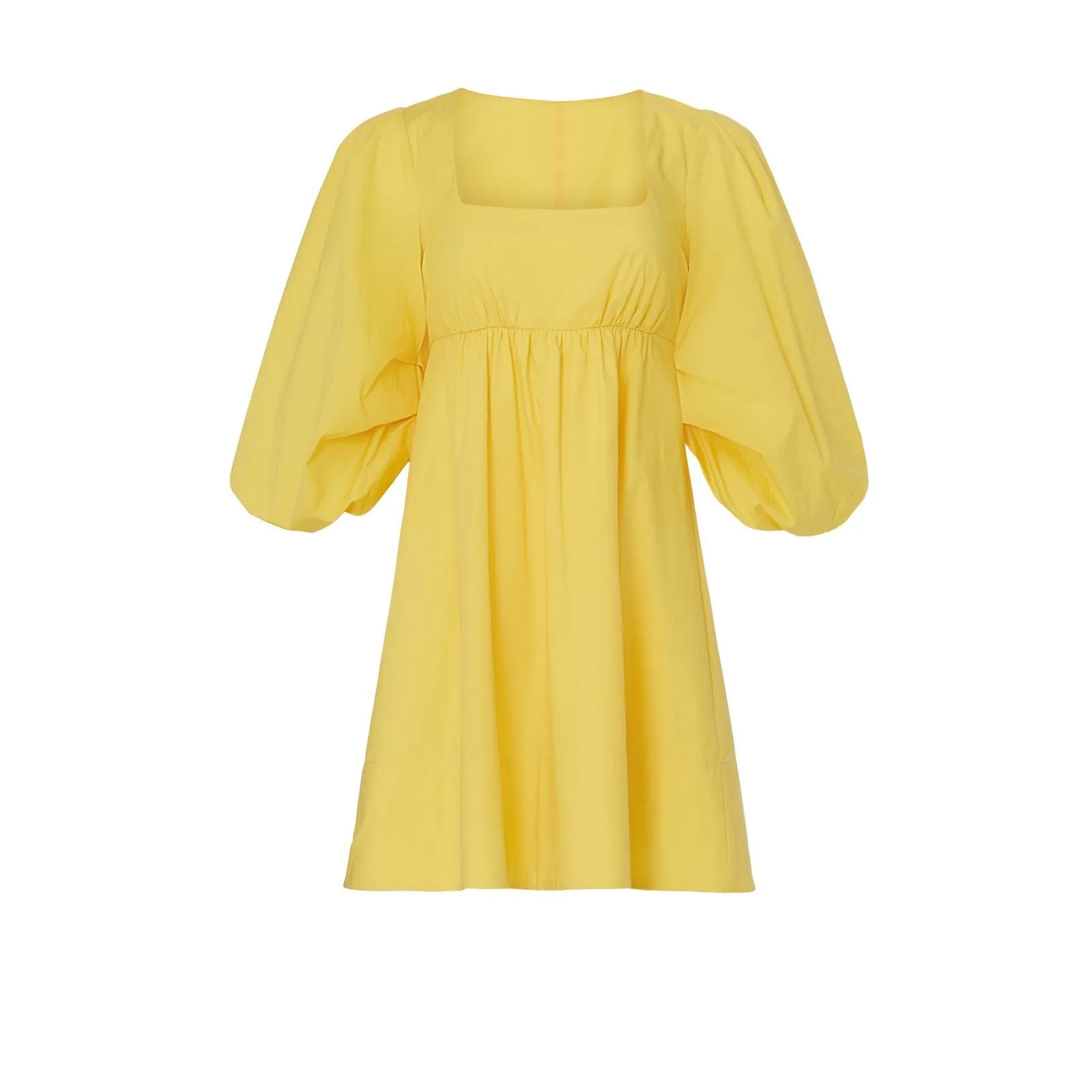 Staud Sophie Yellow Pull Sleeves Square Neck A-Line Babydoll Mini Dress Size L - Image 4