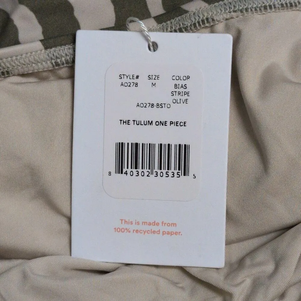 Andie Tulum One Piece Swim Bias Stripe Olive Crisscross Beach Pool Swim M New - Image 9