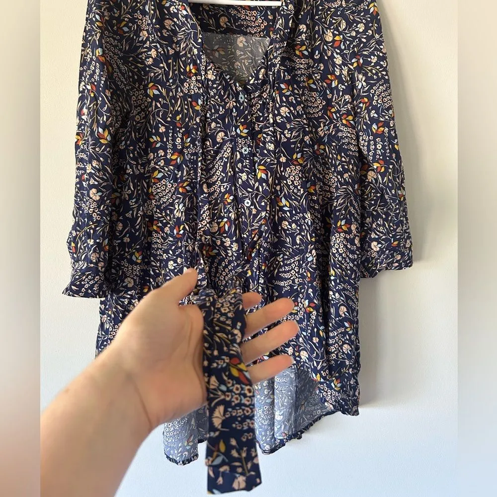 Maeve Anthropologie Floral Flowy Boho Button Up Tie Neck Blouse Top Size X-Small - Image 5