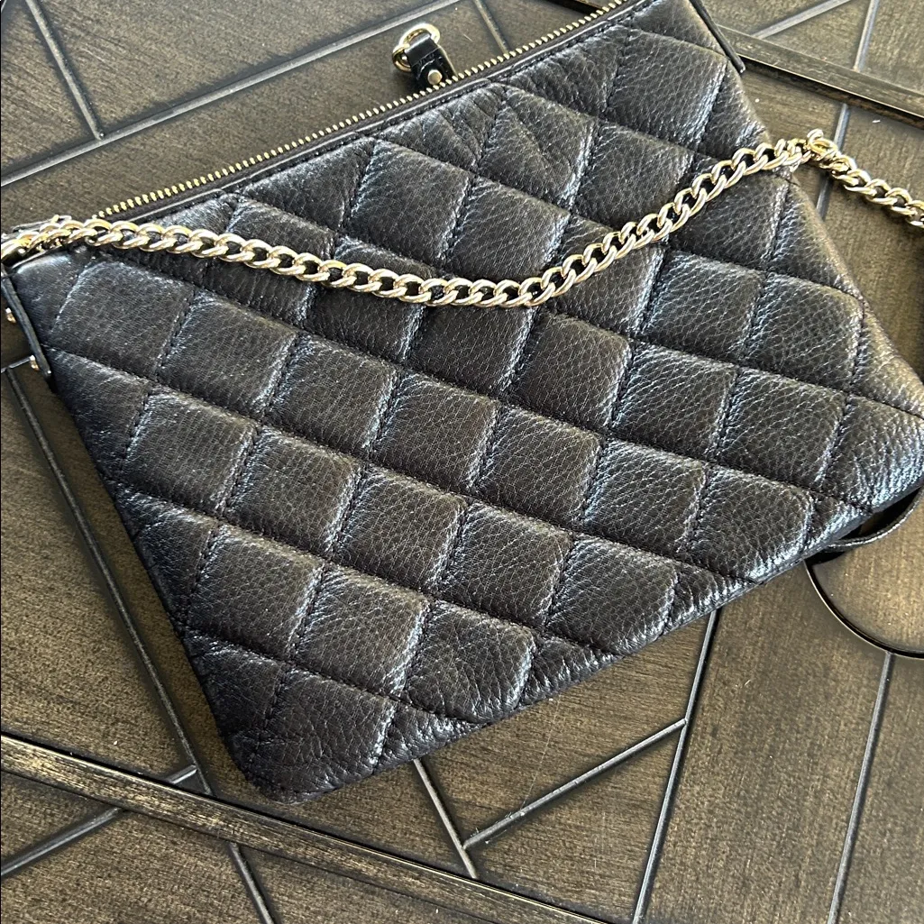 Kate Spade Black leather quilted retro crossbody bag gold chain strap emo goth - Image 5