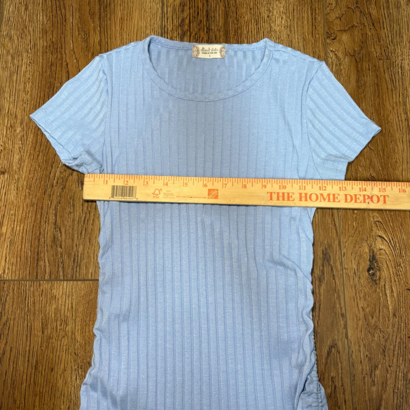 Altard State y2k Baby Blue Ribbed Ruched T-Shirt Dress Womens S Made in USA Mini - Image 6