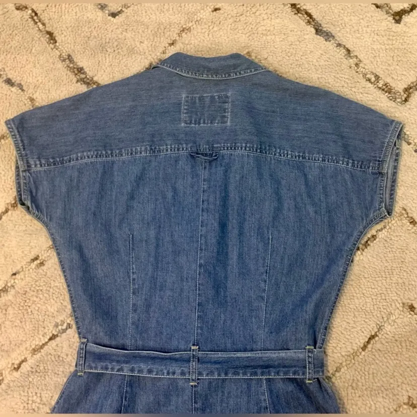 Vintage 90s Liz Claiborne Blue Denim Romper with Belt and Collar - Image 11