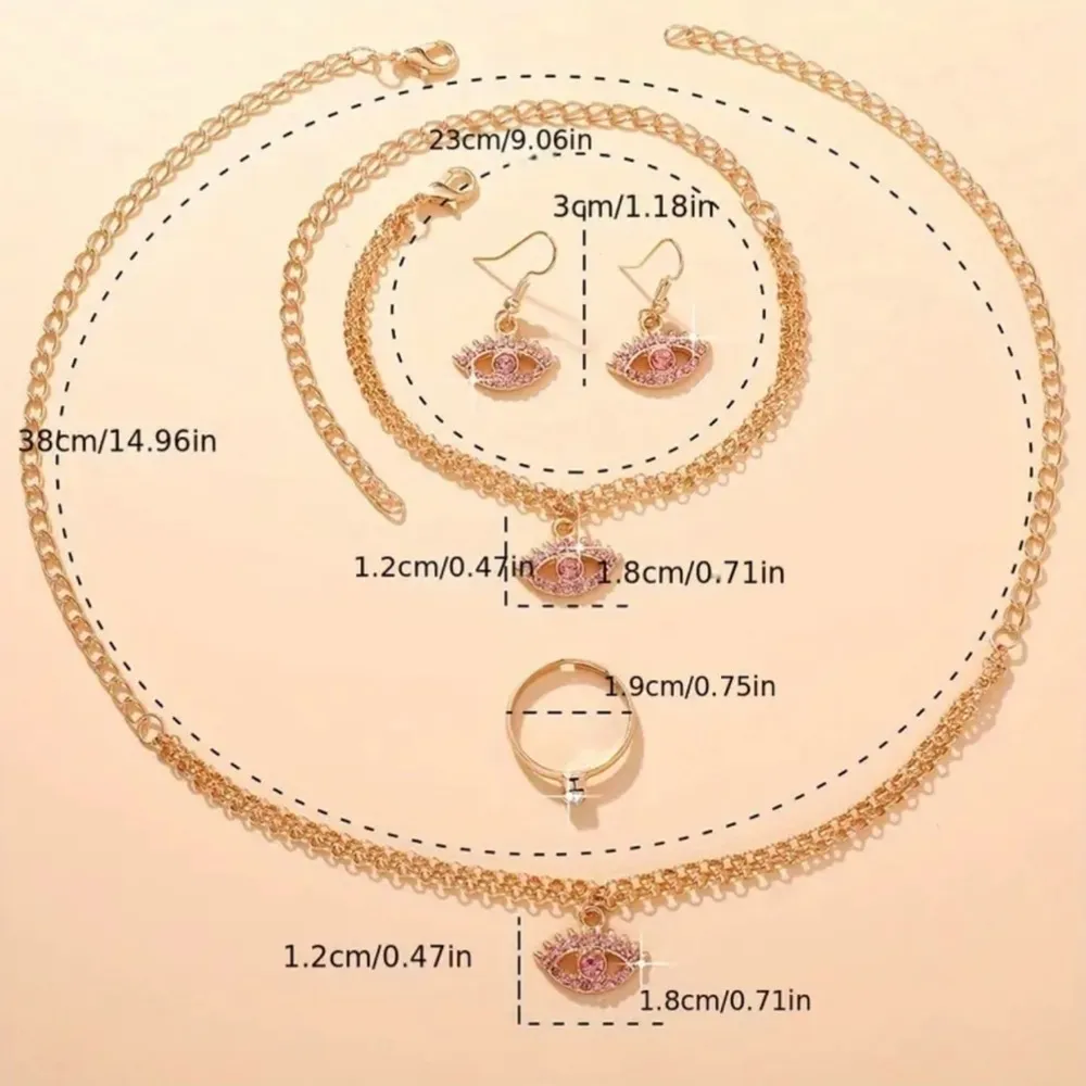 Pink Hamsa Evil Eye Necklace Earrings Bracelet & Ring Set NWT - Image 2