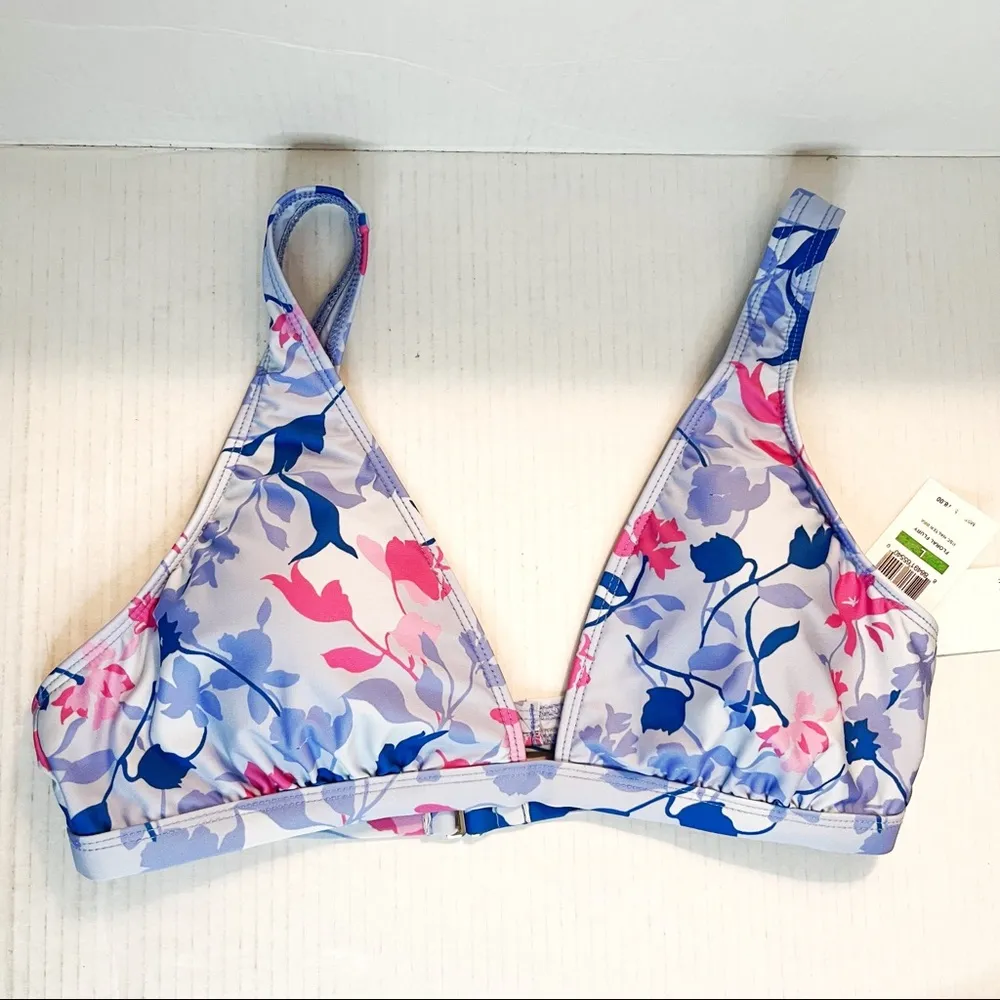 Splendid Swim Top Floral Flurry Bikini RSC Halter Bra Sz L NWT Blue Pink Floral - Image 2
