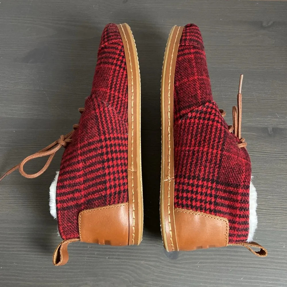 TOMS Bota Desert Boot Red Plaid Faux Fur Lined Ankle Lace Up Bootie Size 9.5 - Image 9