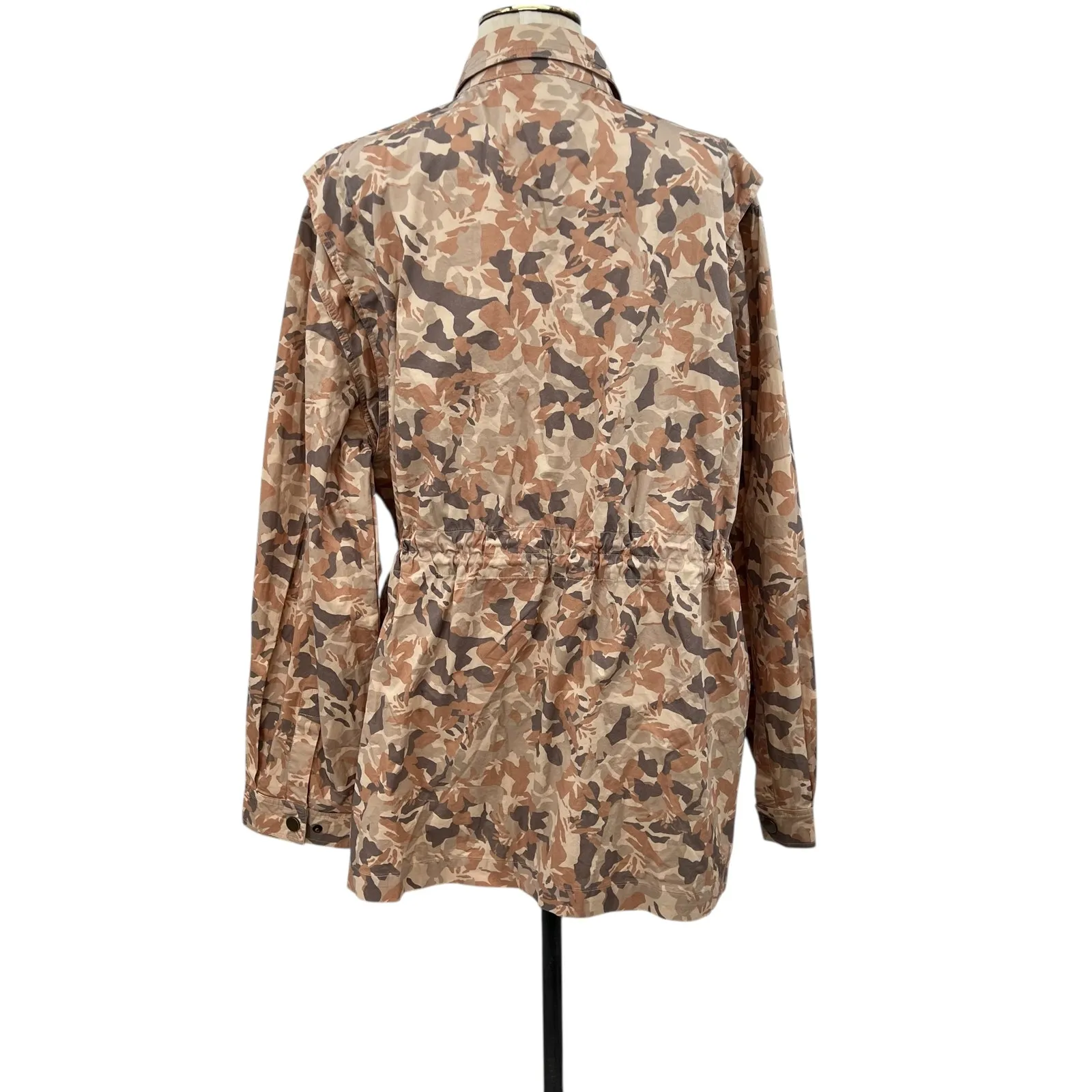 The Upside Henley Rover Utility Jacket Organic Cotton Printed Camo Size L US 10 Orange Size L - Image 12