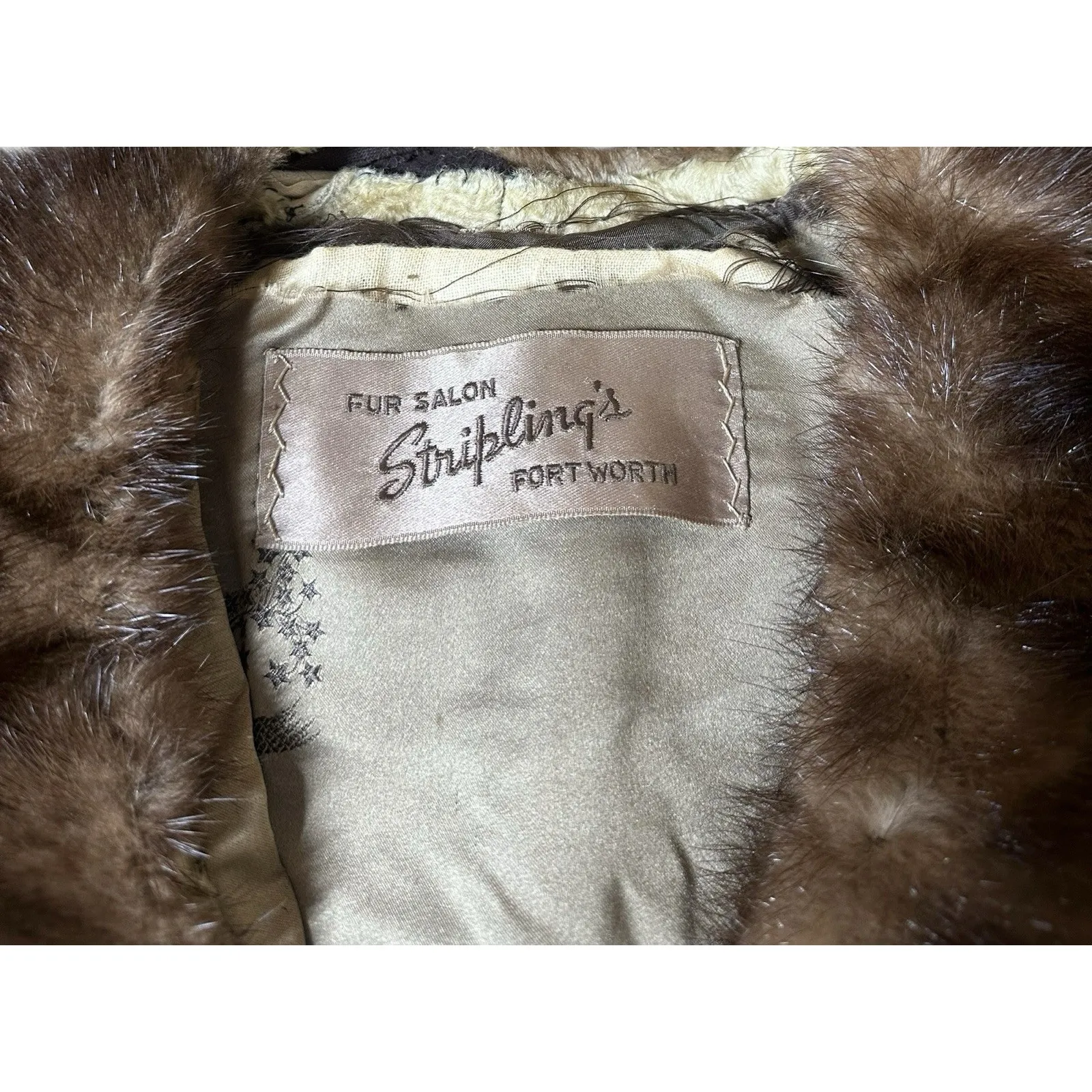 Vtg Persian Lamb Coat w/ Mink Collar Large Buttons Tan Brown 60s 70s Striplings Size M - Image 12