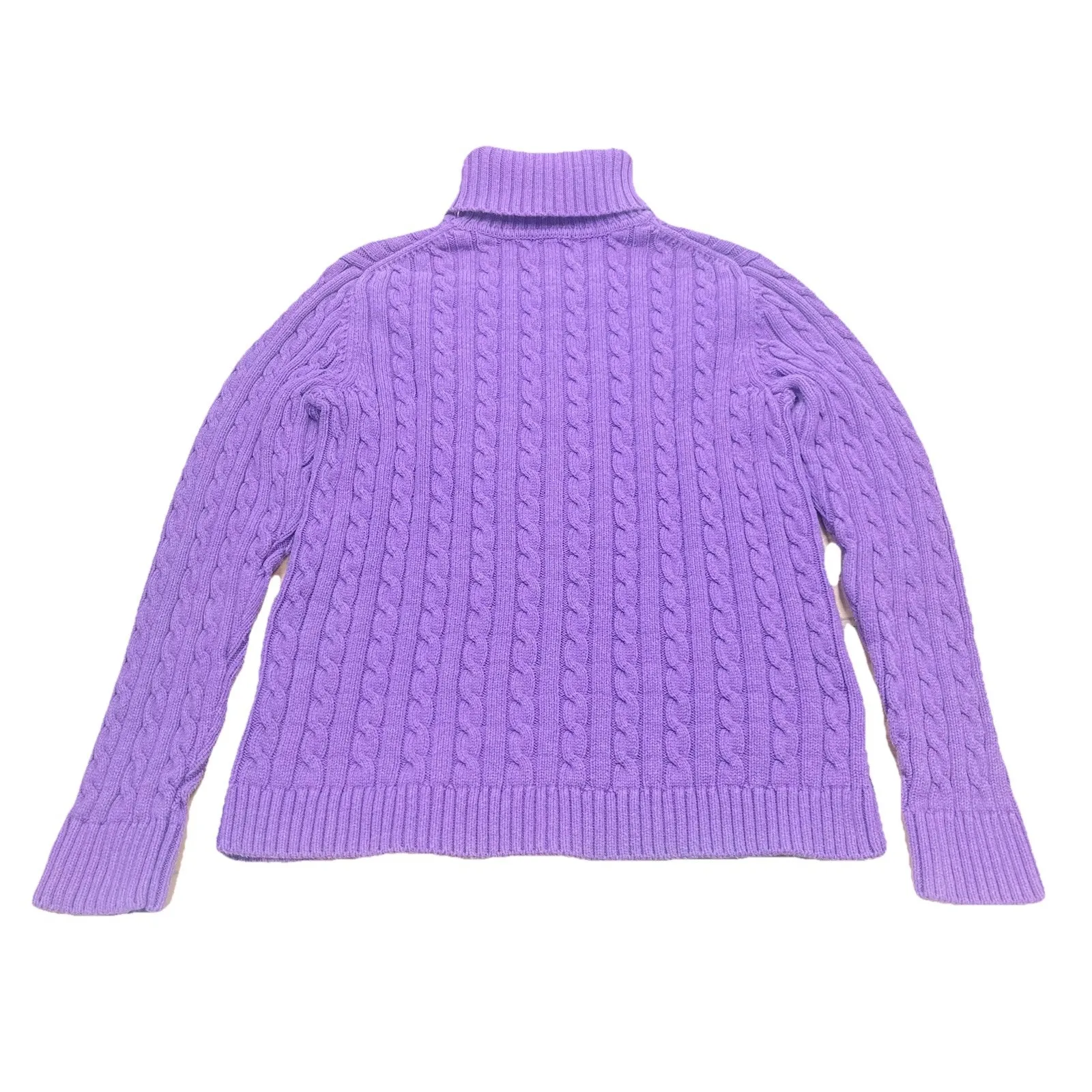L.L. Bean Cable Knit Turtleneck Sweater Purple Women's Large Fisherman Classic - Image 2
