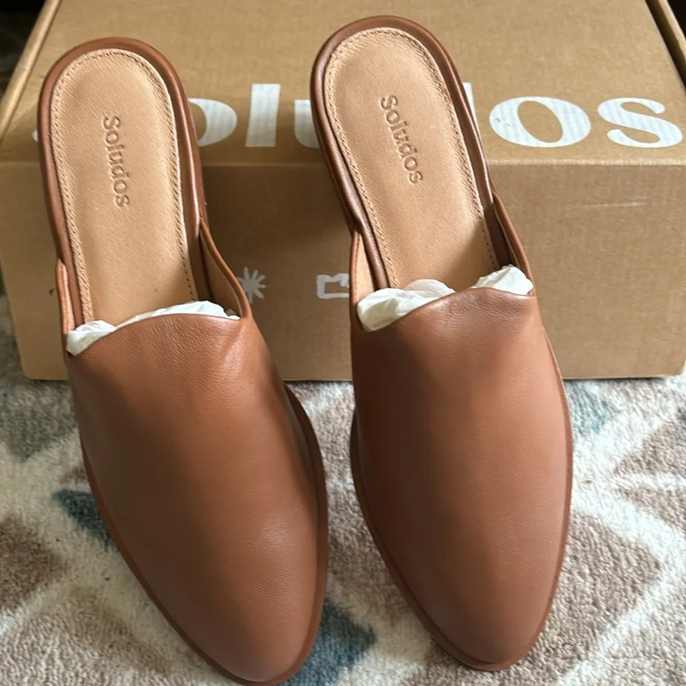 New women’s Soludos Sz 6 brown leather transitional casual Venetian mules shoes - Image 5