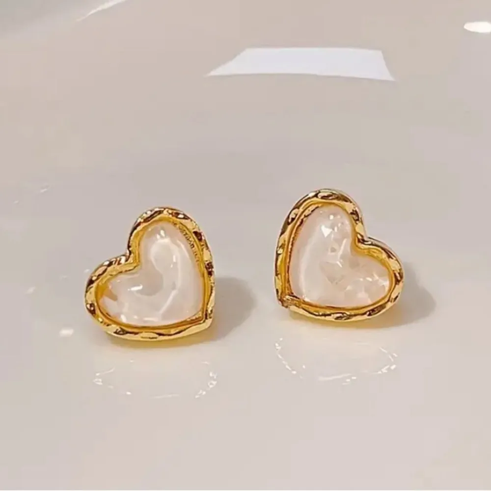 Gold and White Heart Earrings - Image 3
