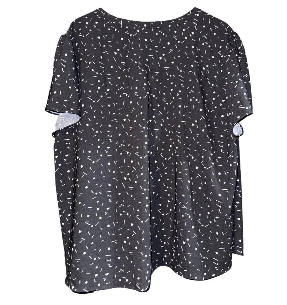 Hilary Radley Heart Short Flutter Sleeve Top Women's 3X Work Relaxed Flowy Black - Image 5