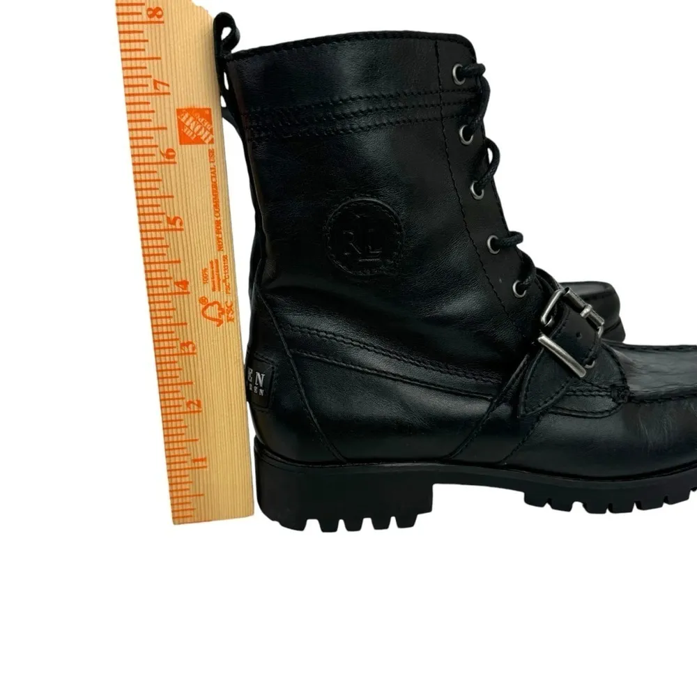 Lauren Ralph Lauren Zera Leather Lace Up Ankle Boots Black Buckle Womens Size 7B - Image 13