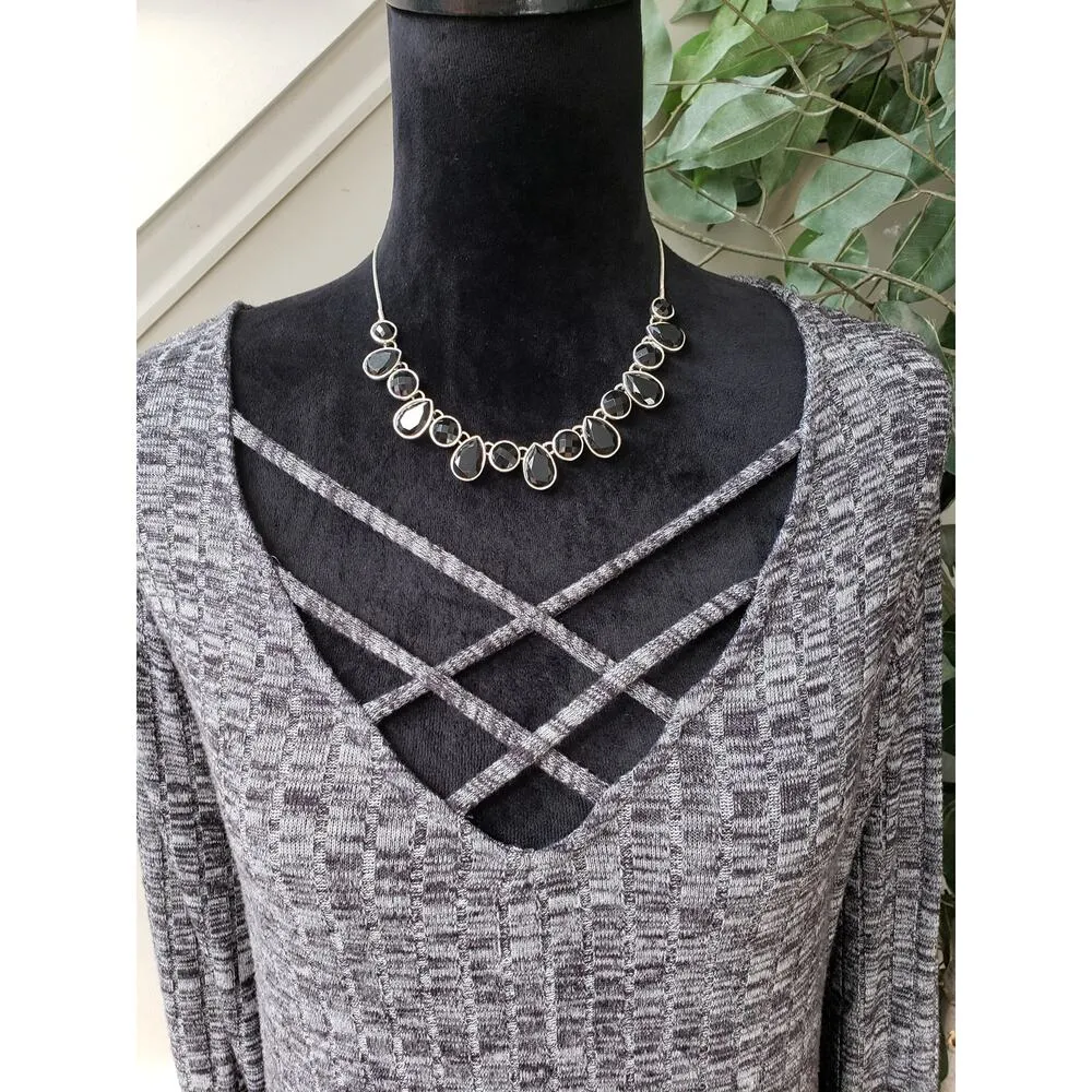 Maurices A-Line Dress Womens Size 3X Gray Knit Stretch Rayon Strappy V-Neck - Image 2