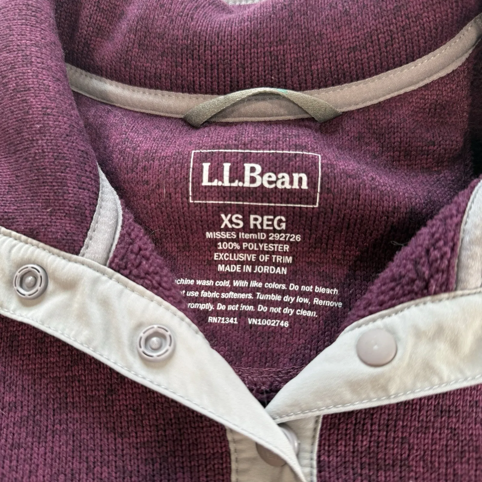 LL Bean Womens Purple Sweater Fleece Pullover 1/4 Snap‎ Size XS Pockets - Image 9